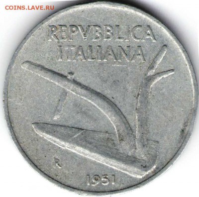 Италия. 10 лир 1951 г. до 24.00 28.07.16 г. - 2ИНО15