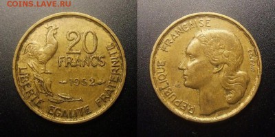 Франция 20 франков (1952) до 25.07 (22.00) - Франция – 20 франков (1952) «Петушок»
