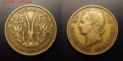 Франц. Зап. Африка 5 франков (1956) «Газель» до 25.07 (22.00 - Франц. Западная Африка –25 франков (1956) «Газель» №1