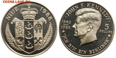 НИУЭ 5$ долларов 1988 Кеннеди крона - niue_5_dollarov_1988_kennedi_kronovyj_razmer
