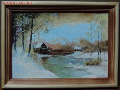КАРТИНА"3аснеженная деревенька на берегах реки"холст,масло. - DSCN3705