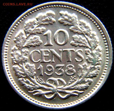 Нидерланды_10 центов 1938. Отличное серебро; до 30.07_22.50м - 11112