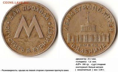 Жетон ЛЕНМЕТРОПОЛИТЕН, штемпельные разновидности? - ДЛЯ ПРОХОДА ОПУСТИТЬ В ТУРНИКЕТ (М) - ЛЕНМЕТРОПОЛИТЕН ИМЕНИ В.И.ЛЕНИНА