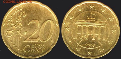 ФРГ- 20 евро центов 2006 г. блеск, до 21.00 мск 07.08 - ФРГ- 20 центов 2006 г