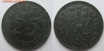 Нотгельды Германии. Обзорная тема. - 25 пф. 1917г. Фельберт, цинк
