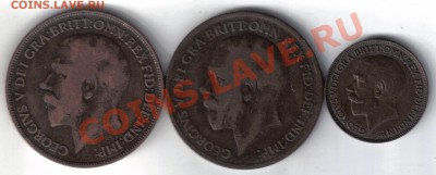 Британия 1 пенни 1918Н, 1 пенни 1919Н, 1 фартинг 1925 - Британия-1
