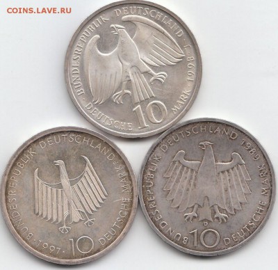 10марок.ФРГ.Серебро.3шт.15.08.2016г.21ч.00м.мск - 10мар.