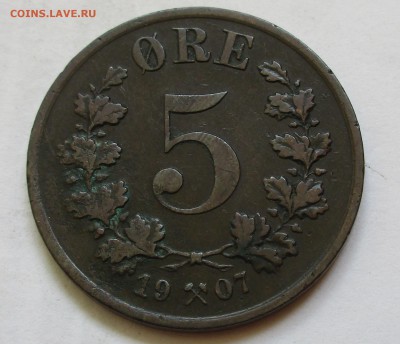 НОРВЕГИЯ 5 эре 1907. НЕЧАСТАЯ. Один год выпуска. - 009.JPG