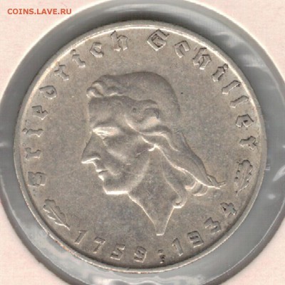 Ag ГЕРМАНИЯ 2 МАРКИ 1934F ШИЛЛЕР ДО 25.08 В 22.00МСК (Г280) - 5-г2м34Ф