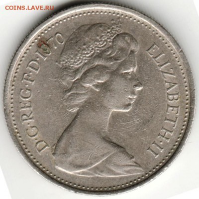 Великобритания. 5 пенсов 1970 г. до 24.00 30.08.16 г. - Scan-160824-0019