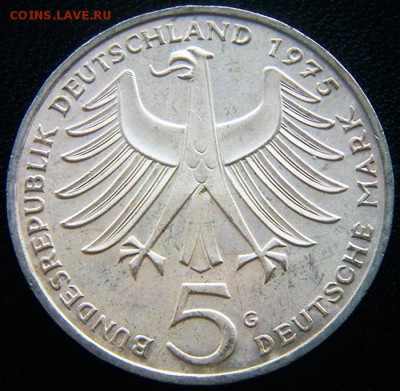ФРГ_5 марок 1975 "Альберт Швейцер". Серебро; до 28.08_22.52м - 12459