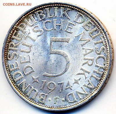 ФРГ_5 марок 1974(F). Серебро; до 04.09_22.52мск - 12391