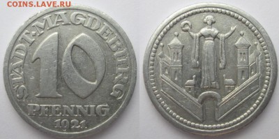 Нотгельды Германии. Обзорная тема. - 10 пф. 1921г. Магдебург, алюм.