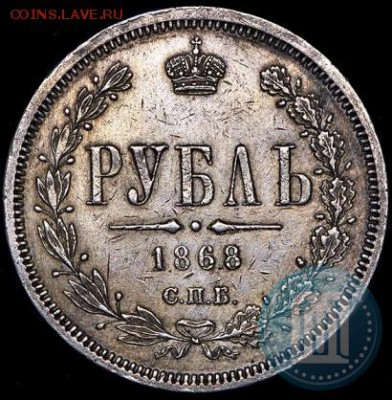 1 рубль 1868 г. - на оценку - 868б