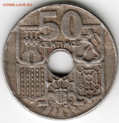 Испания. 50 сентимо 1949 г. (56 внутри  до 24.00 12.09.16 г. - Scan-160905-0018