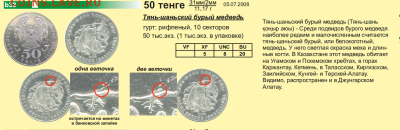 50 тенге 2008 Бурый медведь в запайке - К9