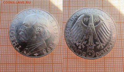 Германия 5 марок 1969 150л со дня рожд Теодора Фонтана - 69