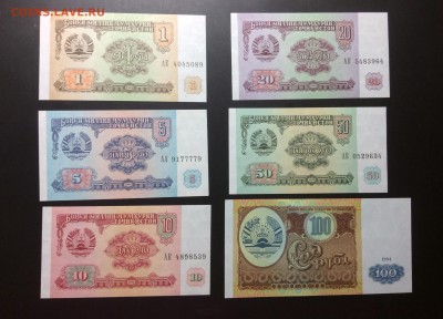 1,5,10,20,50,100 руб1994г Таджикистан ПРЕСС! до 06.09-23:00 - image