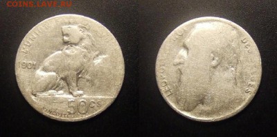 МОНЕТЫ МИРА 09-16 - Бельгия – 50 сантимов (1901) «Леопольд II – король Бельгии» (Ag) (франц.яз)