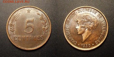 МОНЕТЫ МИРА 09-16 - Люксембург – 5 сантимов (1930) «Шарлотта»