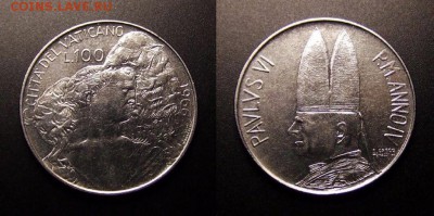 МОНЕТЫ МИРА 09-16 - Ватикан – 100 лир (1966) «Добрый пастырь» (тир.-388.000) №1