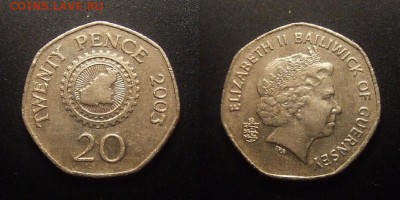 МОНЕТЫ МИРА 09-16 - Гернси – 20 пенсов (2003) «Карта острова»