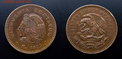 МОНЕТЫ МИРА 09-16 - Мексика 50 сентаво (1956) «Голова индейца» бронза (d-33мм)