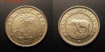 МОНЕТЫ МИРА 09-16 - Либерия – 0,5 цента (1941) «Слон» медь-ник. (aUNC) №1-2