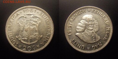 МОНЕТЫ МИРА 09-16 - ЮАР – 20 центов (1961) «Герб; исследователь Ян ван Рибек» (Ag)