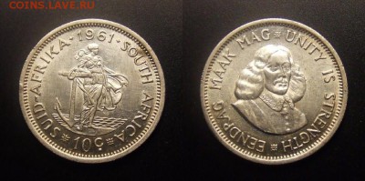 МОНЕТЫ МИРА 09-16 - ЮАР – 10 центов (1961) «Древнеримская богиня; исследователь Ян ван Рибек» Ag (XF)