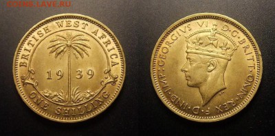 МОНЕТЫ МИРА 09-16 - Брит. Западная Африка – 1 шиллинг (1939) «Георг VI» ник.-латунь (XF+)