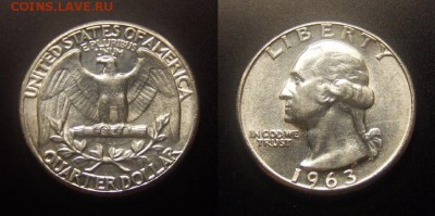 МОНЕТЫ МИРА 09-16 - США – 25 центов (0,25 доллара) (1963) (Ag) (XF)