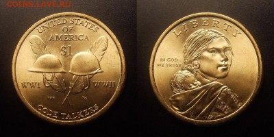 МОНЕТЫ МИРА 09-16 - США – 1 доллар (2016 Р) «Сакагавея; I-я и II-я Мировые войны (радисты)»