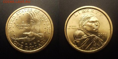 МОНЕТЫ МИРА 09-16 - США – 1 доллар (2001 D) «Сакагавея; парящий орёл»