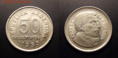 МОНЕТЫ МИРА 09-16 - Аргентина – 50 сентаво (1955) Хосе де Сан Мартин