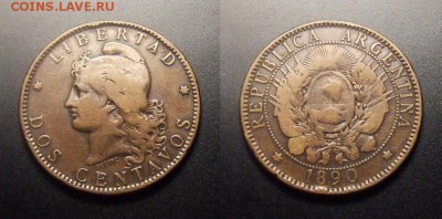 МОНЕТЫ МИРА 09-16 - Аргентина – 2 сентаво (1890) бронза (d-30,3мм)