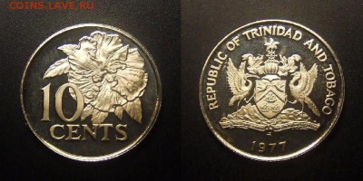 МОНЕТЫ МИРА 09-16 - Тринидад и Тобаго – 10 центов (1977) «Гибискус» proof