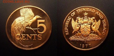 МОНЕТЫ МИРА 09-16 - Тринидад и Тобаго – 5 центов (1977) «Райская птица» proof