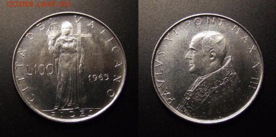 МОНЕТЫ МИРА 09-16 - Ватикан – 100 лир (1965) «Фидес – богиня согласия (тип №4)» №1