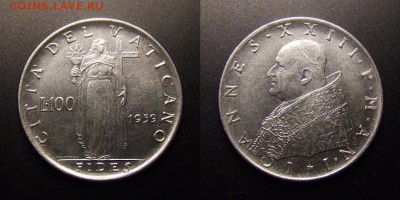 МОНЕТЫ МИРА 09-16 - Ватикан – 100 лир (1959) «Фидес – богиня согласия (тип №2)»