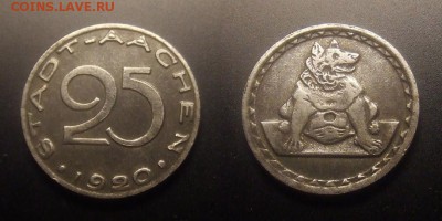 МОНЕТЫ МИРА 09-16 - Германия (Аахен) – 25 пфеннигов (1920) (нотгельд) (XF)