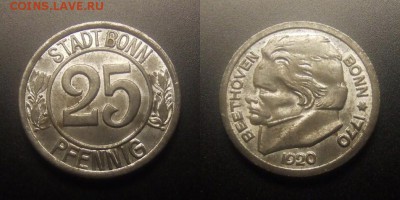 МОНЕТЫ МИРА 09-16 - Германия (Бонн) – 25 пфеннигов (1920) «Бетховен» (нотгельд) (XF+)