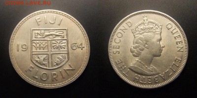 МОНЕТЫ МИРА 09-16 - Фиджи – 1 флорин (1964) «Герб; Елизавета II» (XF+)