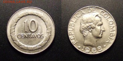МОНЕТЫ МИРА 09-16 - Колумбия – 10 сентаво (1968) (XF+)