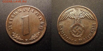 МОНЕТЫ МИРА 09-16 - Германия (3-й Рейх) – 1 рейхспфенниг (1939 F) бронза №1