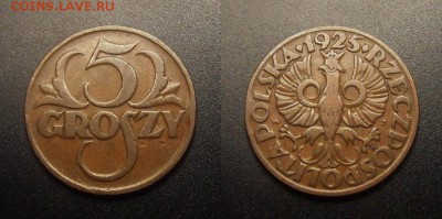 МОНЕТЫ МИРА 09-16 - Польша – 5 грошей (1925) бронза