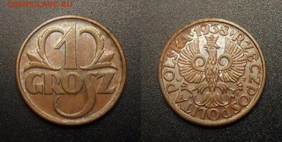 МОНЕТЫ МИРА 09-16 - Польша – 1 грош (1938) бронза (XF)