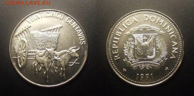 МОНЕТЫ МИРА 09-16 - Доминиканская Республика – 25 сентаво (1991) «Повозка» (UNC)