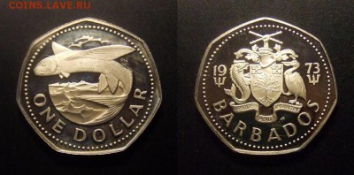 МОНЕТЫ МИРА 09-16 - Барбадос – 1 доллар (1973) «Летучая рыба» proof