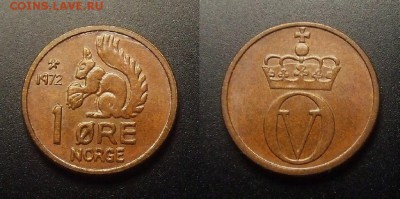 МОНЕТЫ МИРА 09-16 - Норвегия – 1 эре (1972) «Белка» (UNC) №1